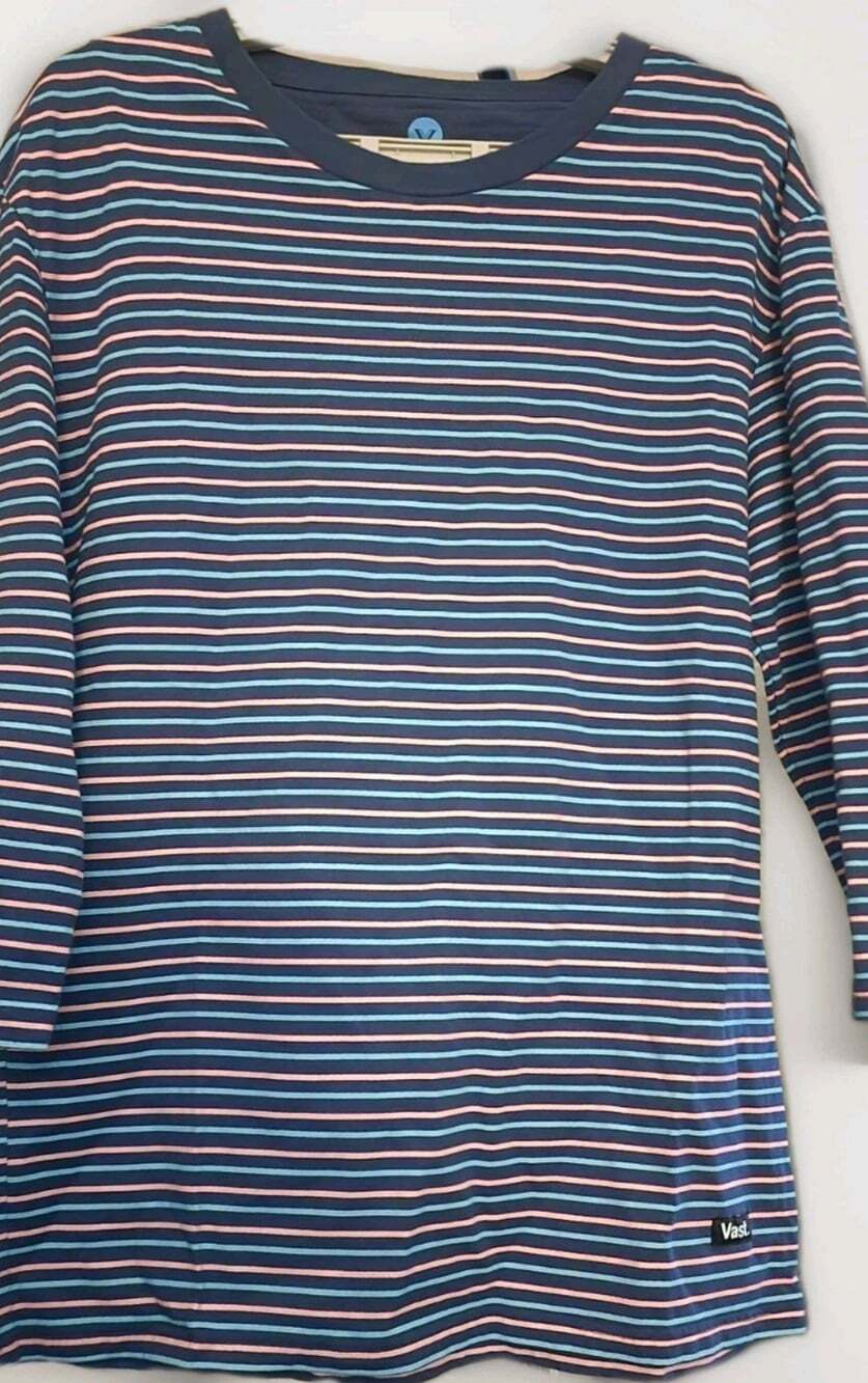 NWT Vast Surfer Tee Shirt Navy Multicolor Stripe Mens Large D50 Raglan New